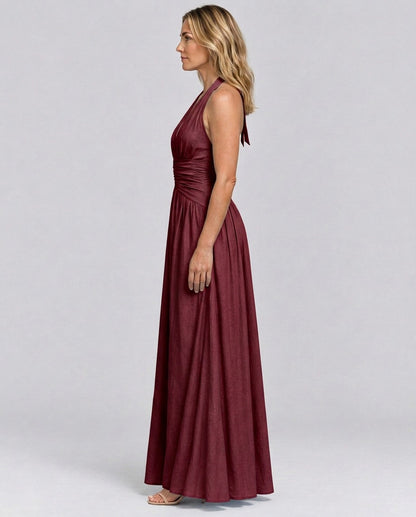 Poplin Halter Ruched Maxi Dress