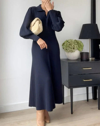 Ribbed Collared Midi Sweater Dress
