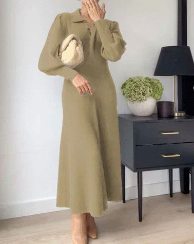 Ribbed Collared Midi Sweater Dress