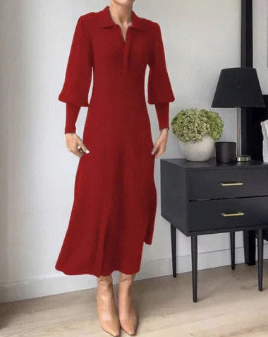 Ribbed Collared Midi Sweater Dress