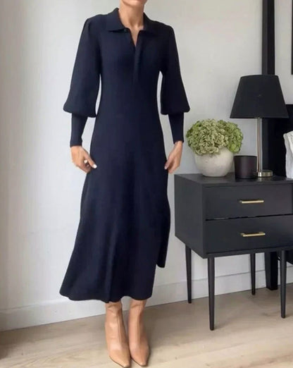 Ribbed Collared Midi Sweater Dress