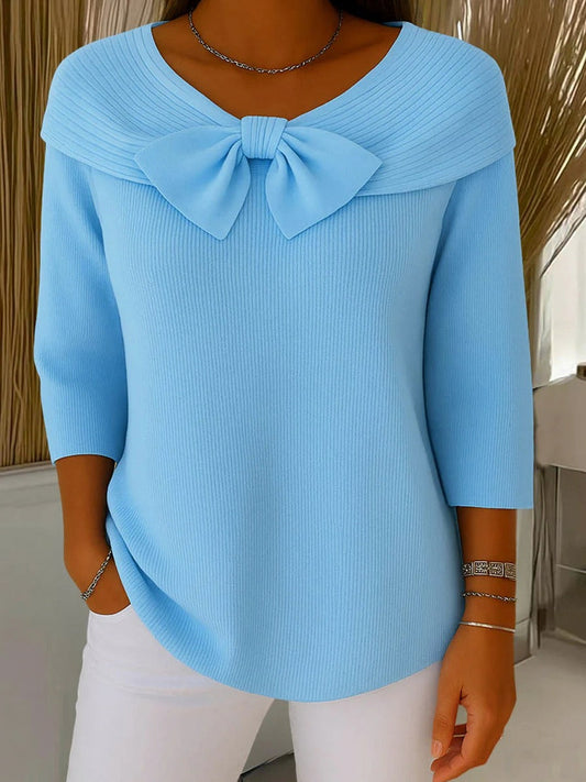 Ribbed Knit Bow Neck Sweater