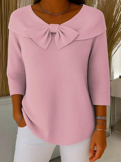 Ribbed Knit Bow Neck Sweater