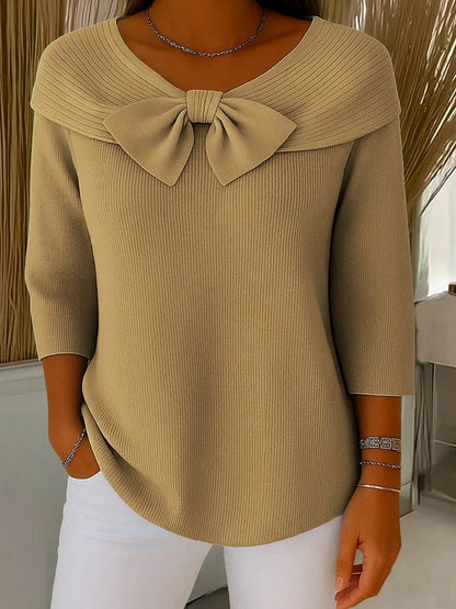 Ribbed Knit Bow Neck Sweater