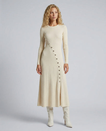 Ribbed Knit Button Midi Dress