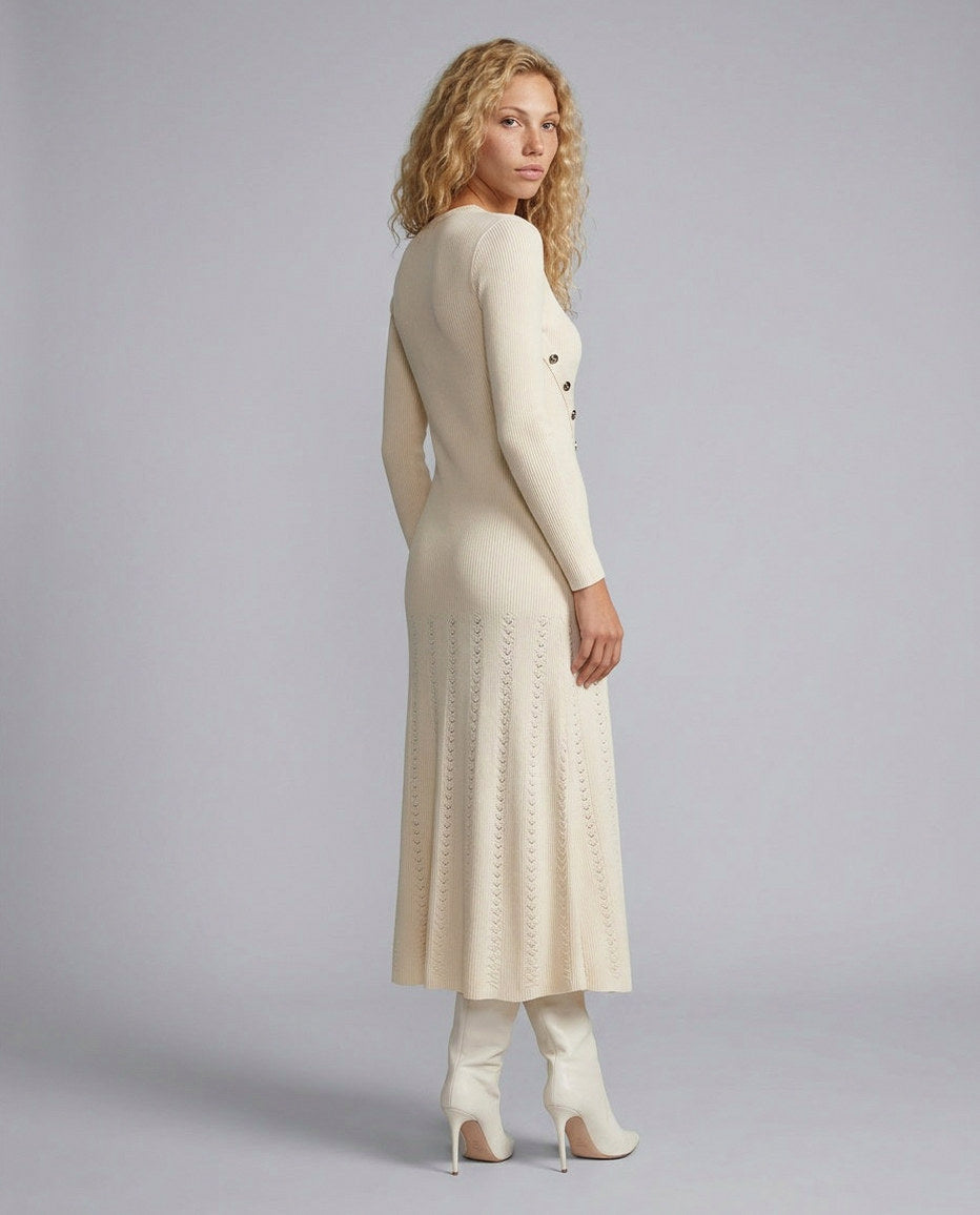 Ribbed Knit Button Midi Dress