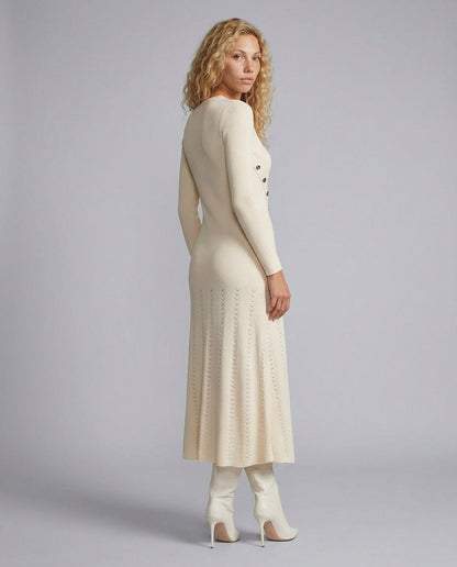 Ribbed Knit Button Midi Dress