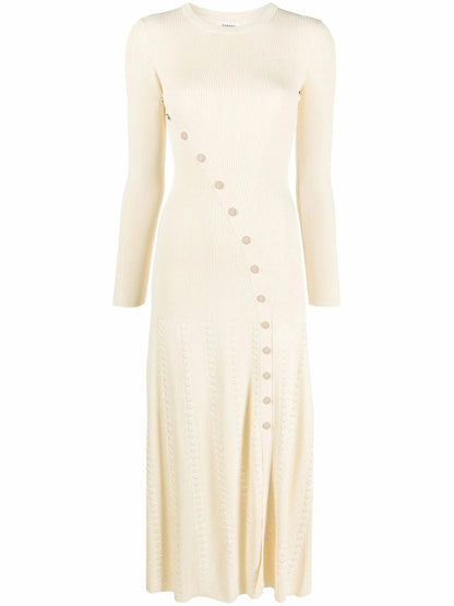Ribbed Knit Button Midi Dress