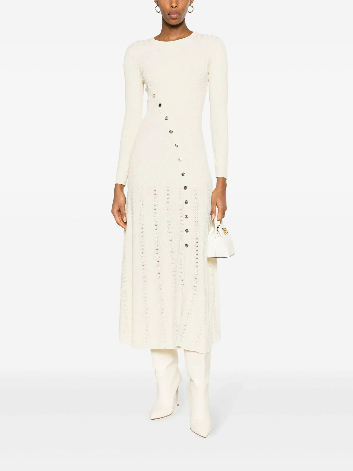Ribbed Knit Button Midi Dress