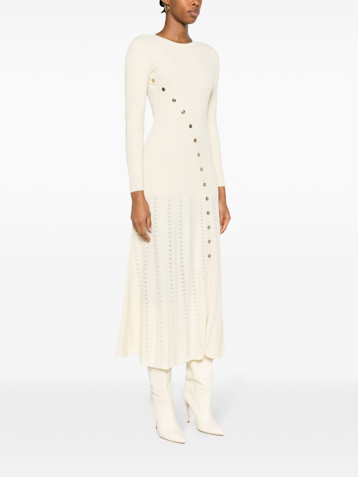 Ribbed Knit Button Midi Dress