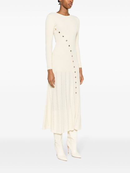 Ribbed Knit Button Midi Dress