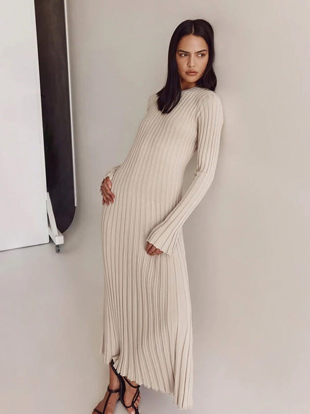 Ribbed Knit Crewneck Maxi Dress