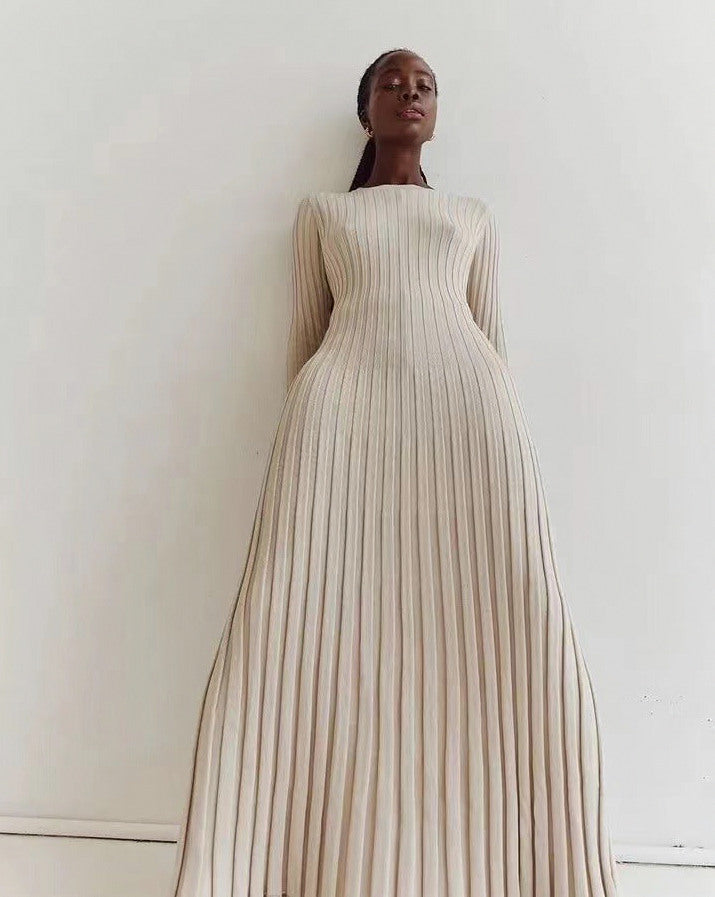 Ribbed Knit Crewneck Maxi Dress