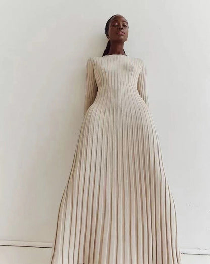 Ribbed Knit Crewneck Maxi Dress
