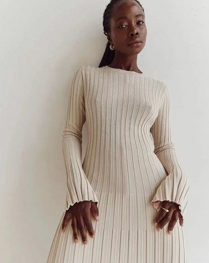 Ribbed Knit Crewneck Maxi Dress