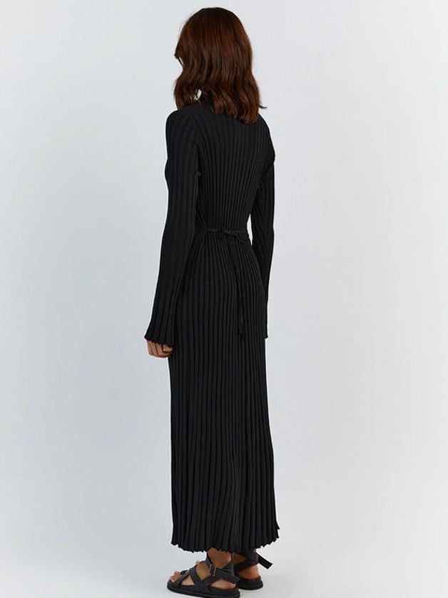 Ribbed Knit Crewneck Maxi Dress