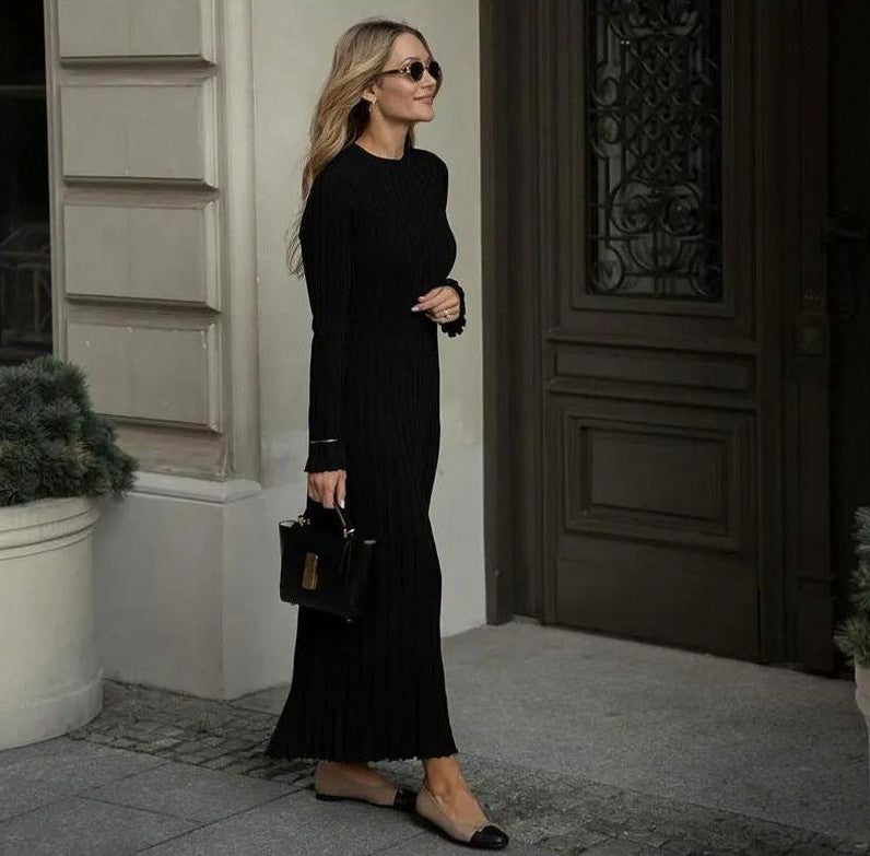 Ribbed Knit Crewneck Maxi Dress