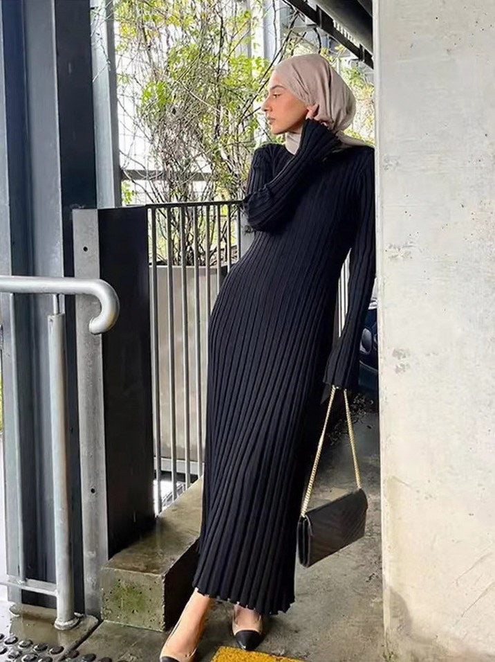 Ribbed Knit Crewneck Maxi Dress