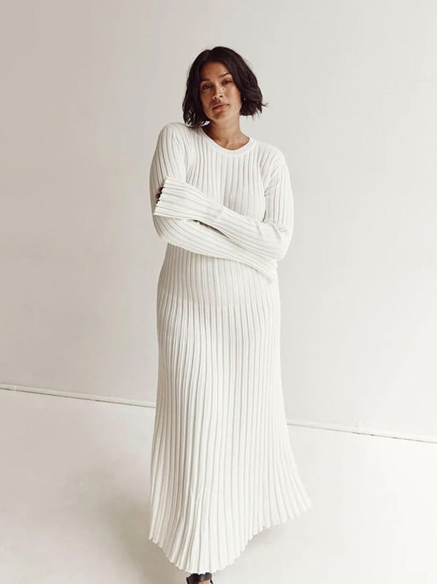 Ribbed Knit Crewneck Maxi Dress