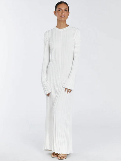 Ribbed Knit Crewneck Maxi Dress