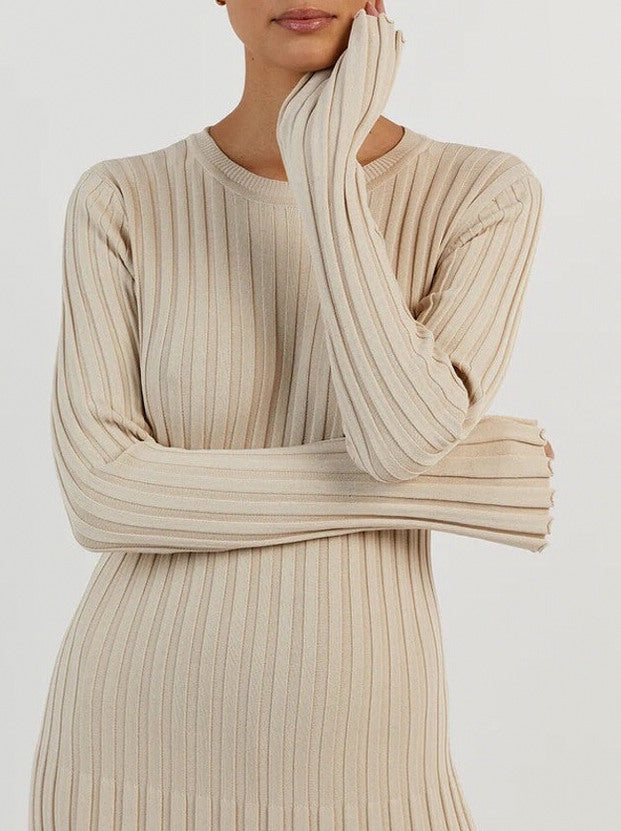 Ribbed Knit Crewneck Maxi Dress