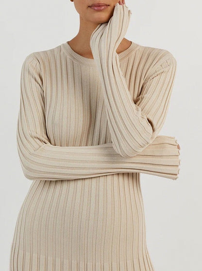 Ribbed Knit Crewneck Maxi Dress