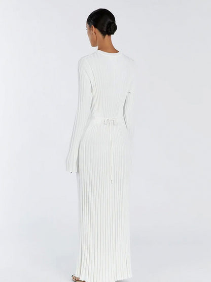 Ribbed Knit Crewneck Maxi Dress