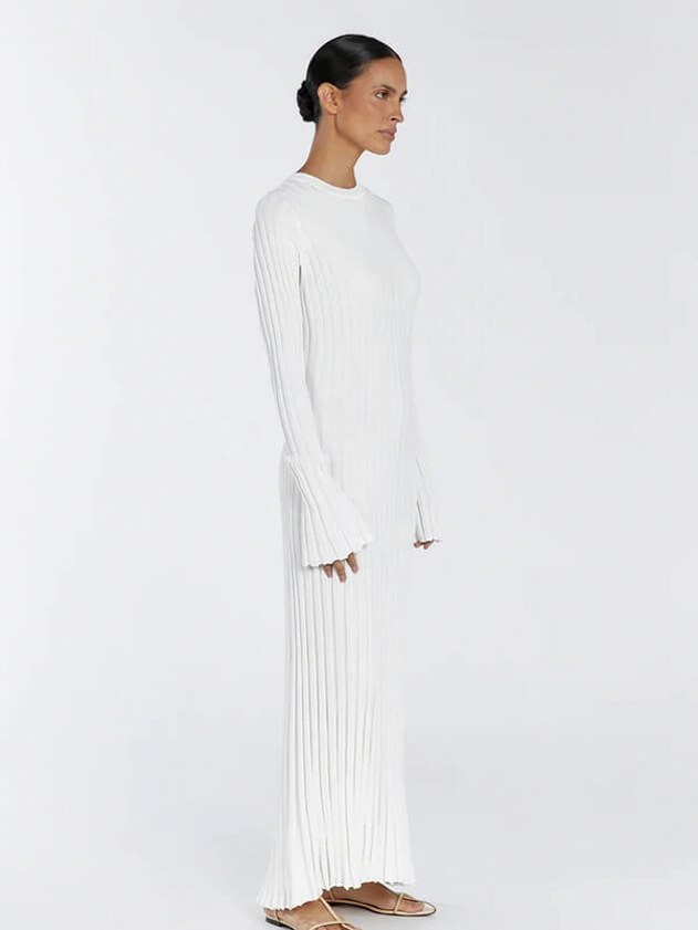 Ribbed Knit Crewneck Maxi Dress