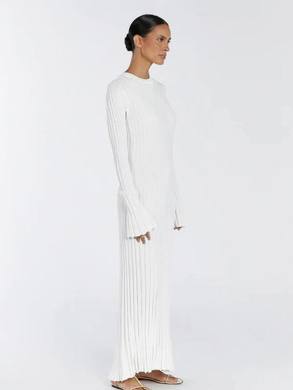 Ribbed Knit Crewneck Maxi Dress