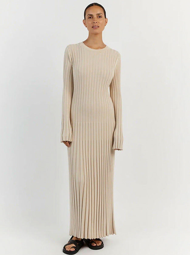 Ribbed Knit Crewneck Maxi Dress
