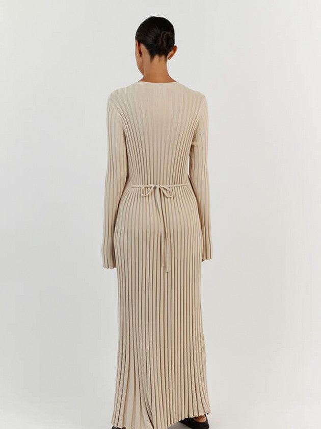 Ribbed Knit Crewneck Maxi Dress