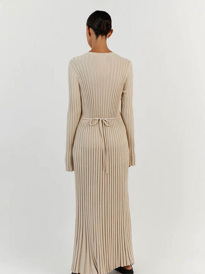 Ribbed Knit Crewneck Maxi Dress