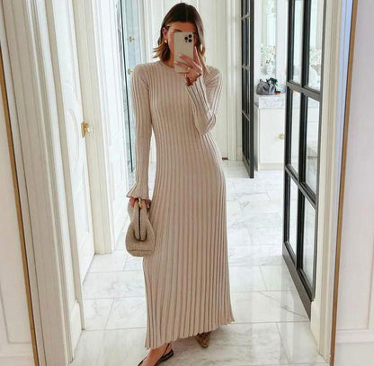 Ribbed Knit Crewneck Maxi Dress