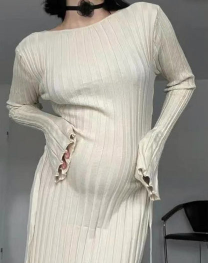 Ribbed Knit Crewneck Maxi Dress