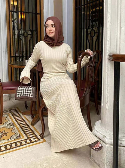 Ribbed Knit Crewneck Maxi Dress