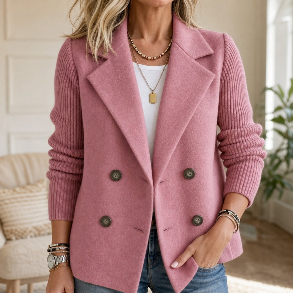 Ribbed Knit Double Breasted Jacket