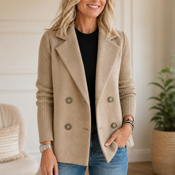 Ribbed Knit Double Breasted Jacket