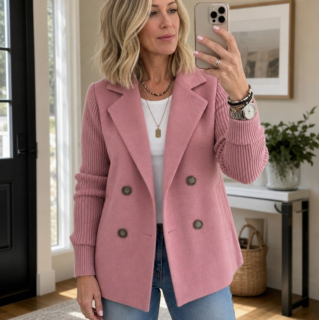 Ribbed Knit Double Breasted Jacket