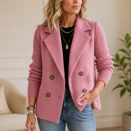 Ribbed Knit Double Breasted Jacket