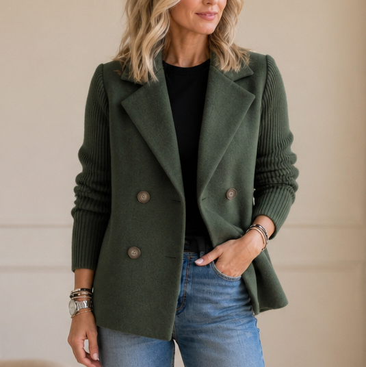 Ribbed Knit Double Breasted Jacket