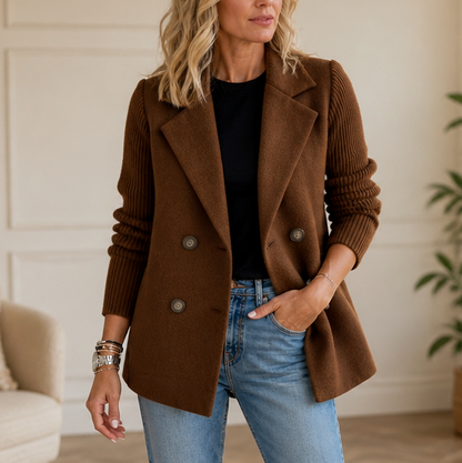 Ribbed Knit Double Breasted Jacket