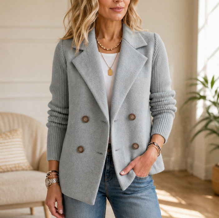Ribbed Knit Double Breasted Jacket