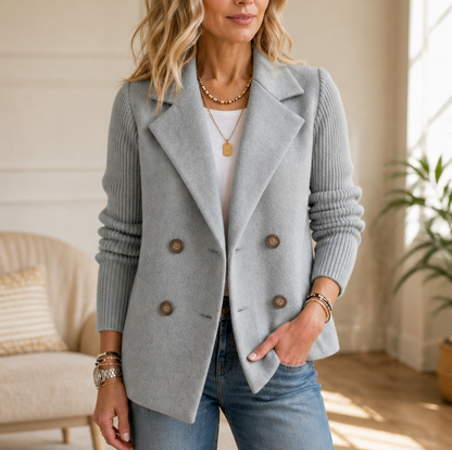 Ribbed Knit Double Breasted Jacket