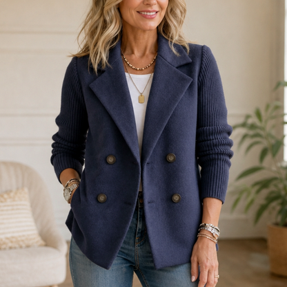 Ribbed Knit Double Breasted Jacket