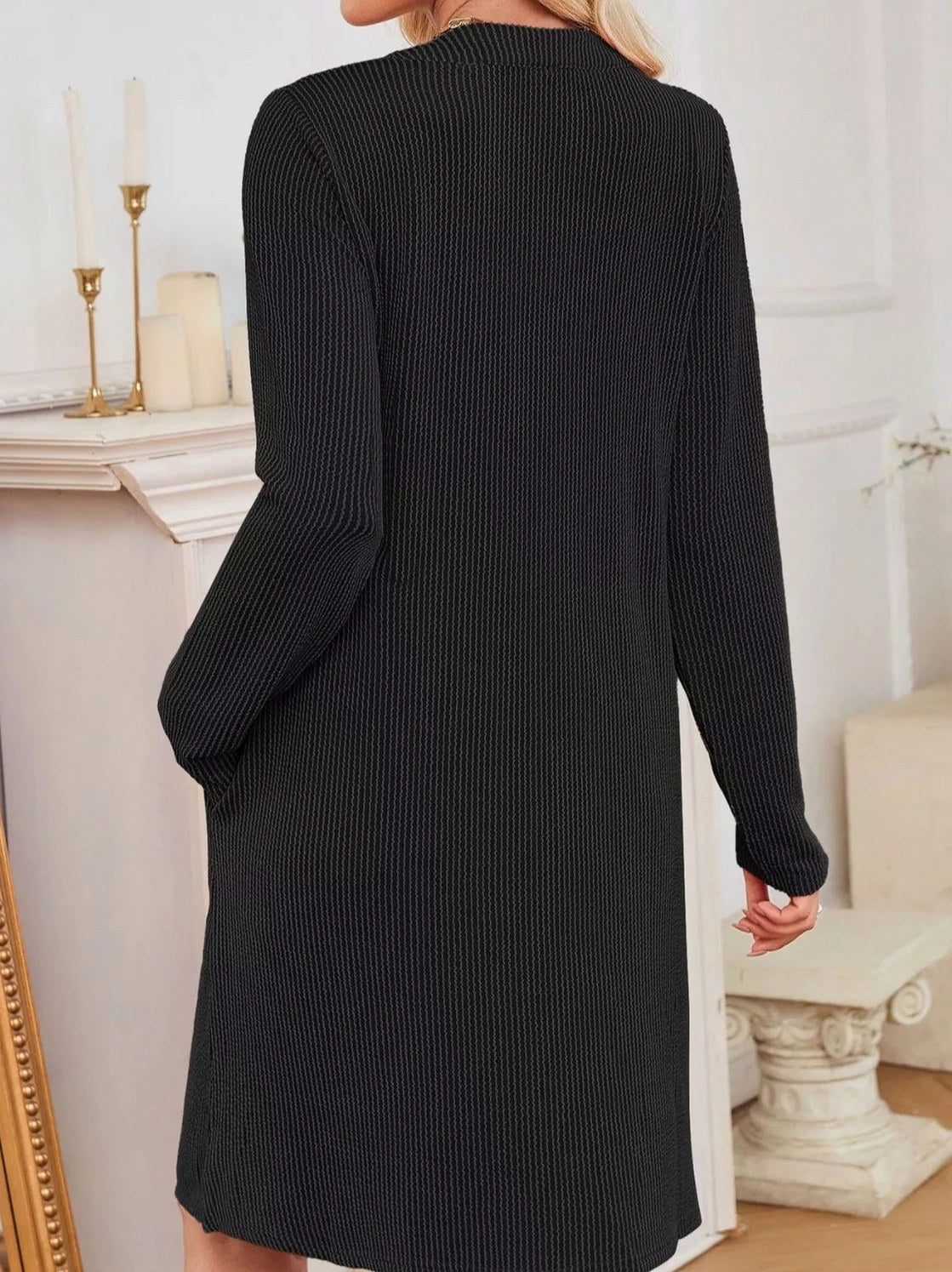 Ribbed Knit Long Sleeve Mini Sweater Dress