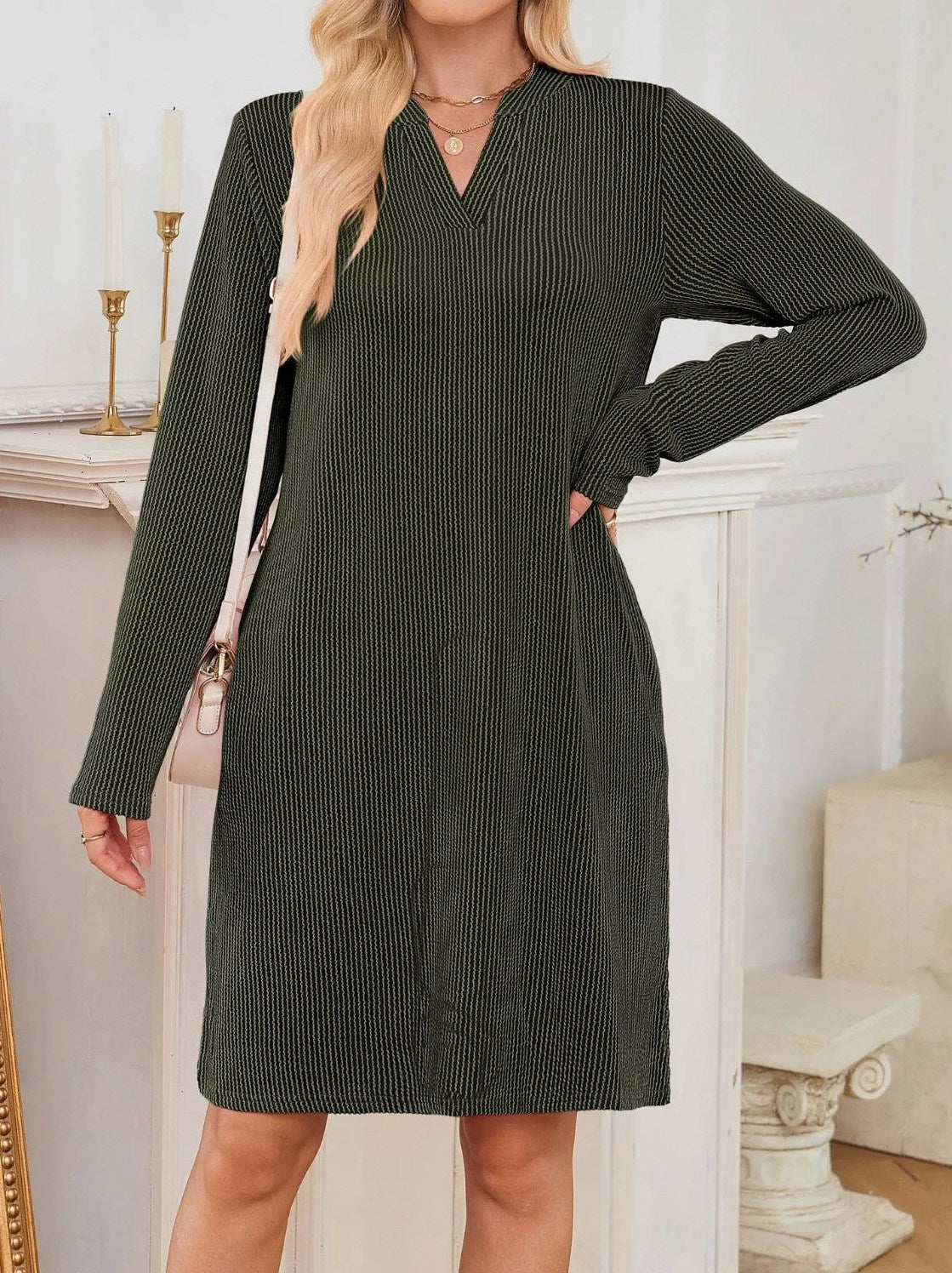 Ribbed Knit Long Sleeve Mini Sweater Dress