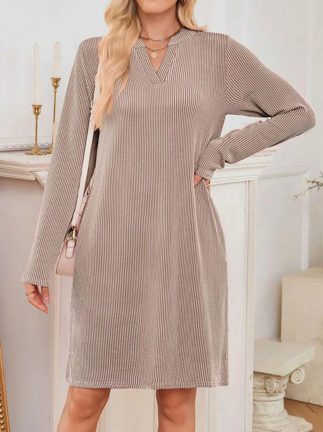 Ribbed Knit Long Sleeve Mini Sweater Dress