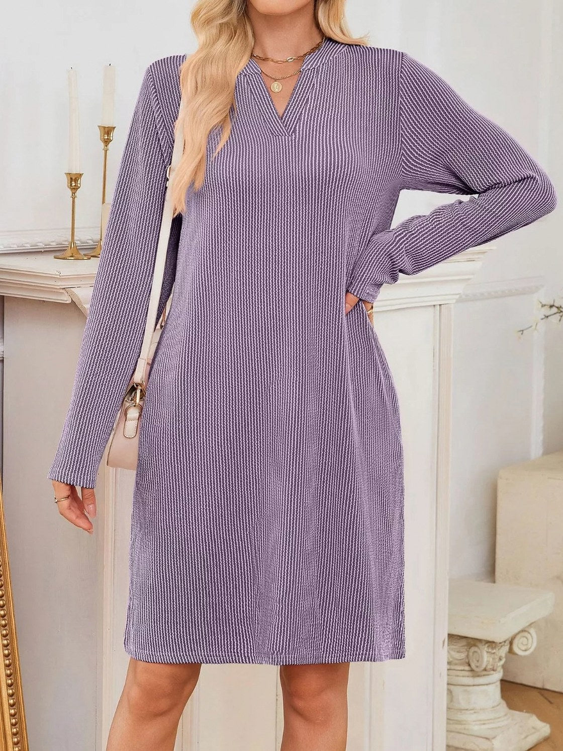 Ribbed Knit Long Sleeve Mini Sweater Dress