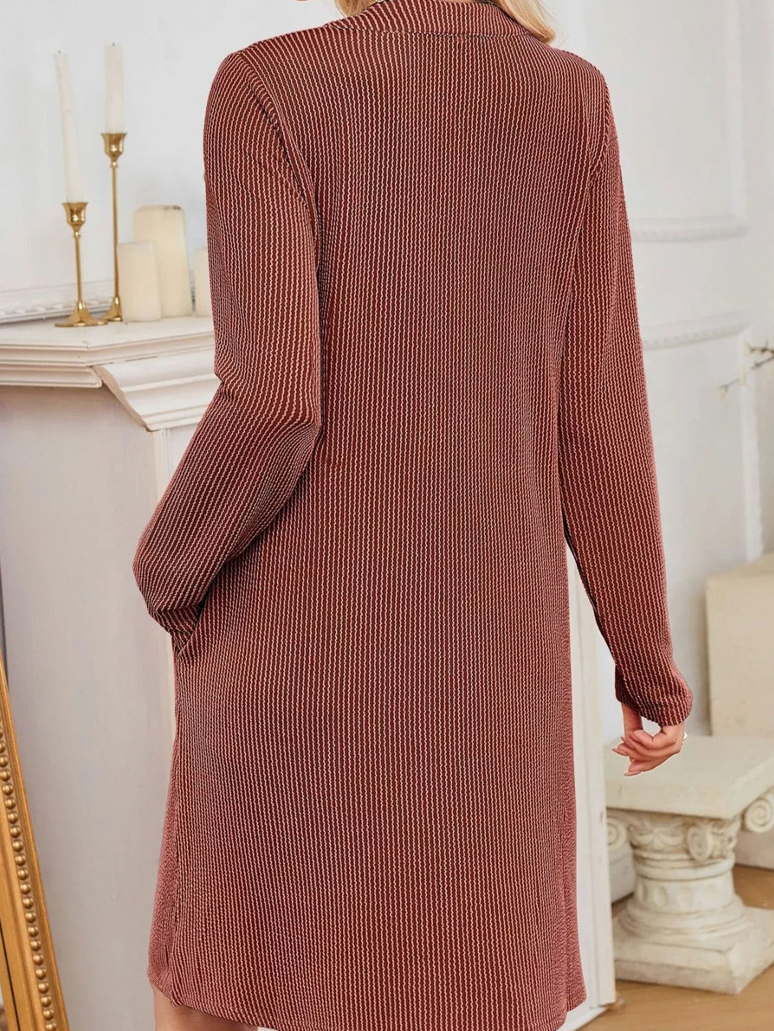 Ribbed Knit Long Sleeve Mini Sweater Dress