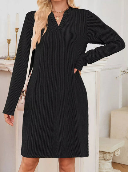 Ribbed Knit Long Sleeve Mini Sweater Dress